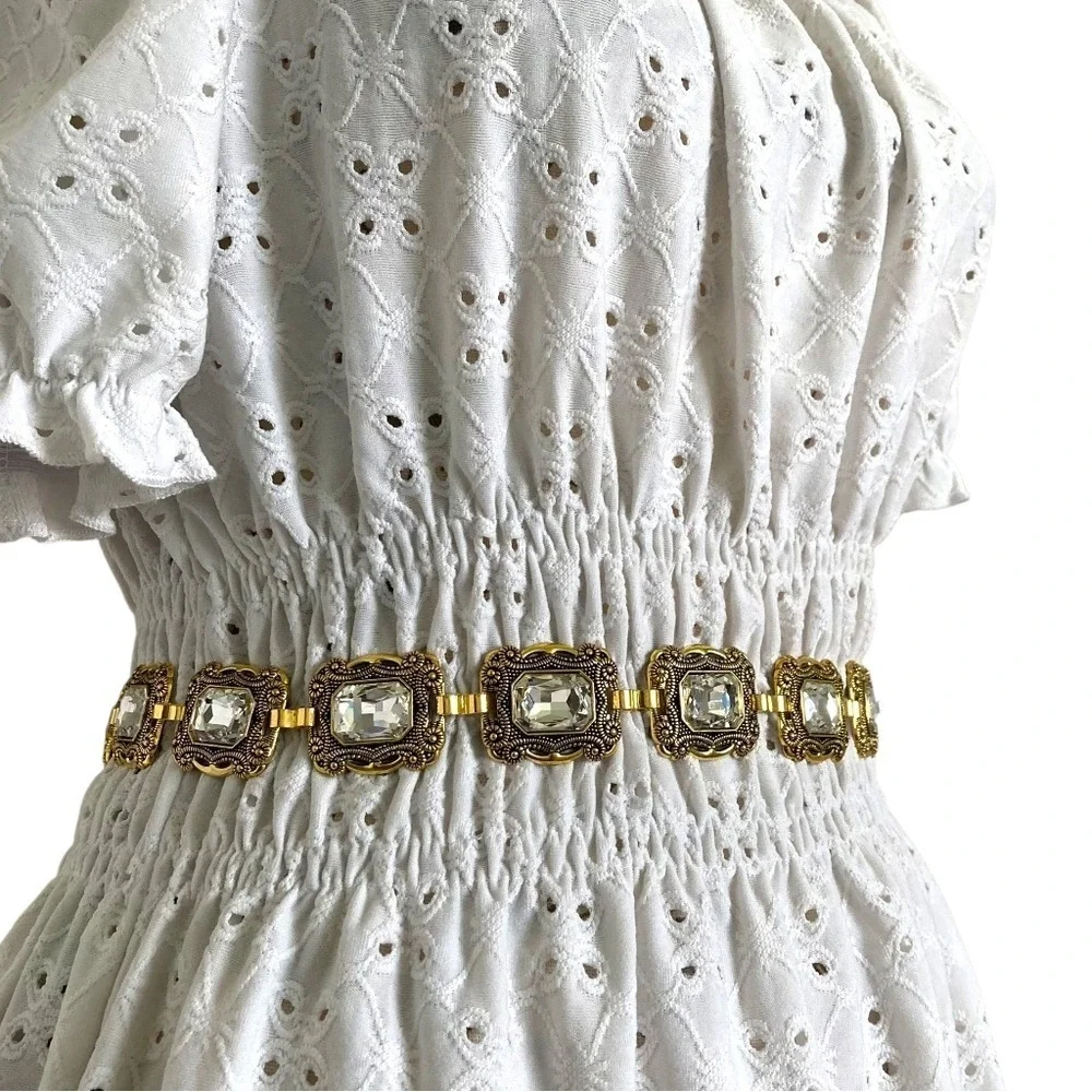 Gold Crystal Concho Chain Waist Statement Belt Formal wedding Bridal party event